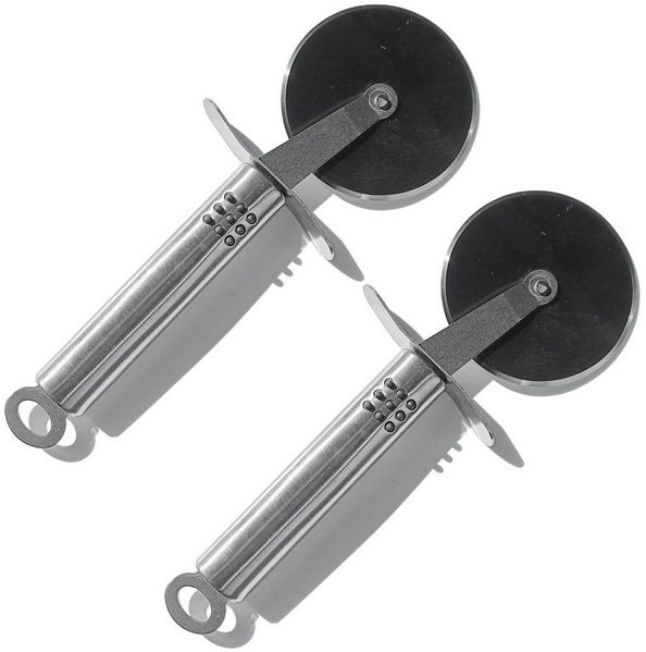 Koopman Pizzaschneider Pizzaroller Pizzamesser Küchenmesser Edelstahl 2 er Set, Edelstahl, Rostfrei, 22x7,5cm, Küchenschneider, gummiert