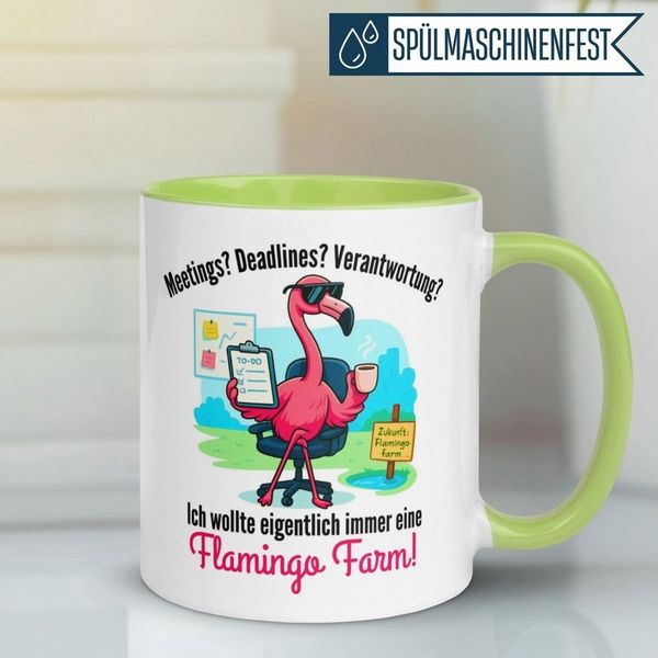 Momentals Tasse Chefin – „Ich wollte immer eine Flamingo Farm“ – Geschenk Beste Chefin, Gratis Versand · Links-&Rechtshänder · Spülmaschinenfest