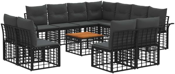 vidaXL Outdoor-Sofagarnitur 12 pcs Schwarz und Dunkelgrau Polyester 3437713