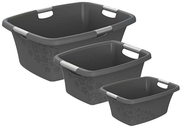ROTHO Wäschewanne Flowers Wäschekorbset 3 tlg. 12l 25l 50l, Kunststoff (PP) BPA-frei (Wäschewannenset, Set 3-tlg), belastbare Tragegriffe