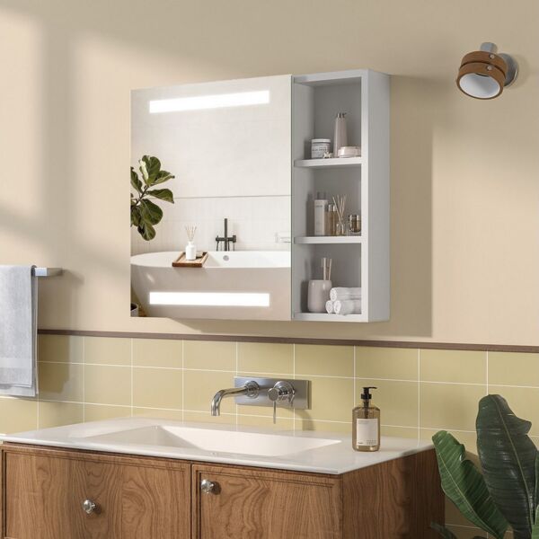 AQUABATOS Badezimmerspiegelschrank LED Spiegelschrank Bad mit Beleuchtung IR Sensor Badezimmerschrank Wandschrank Badezimmer 70x60cm, Anti-fog, Dimmbar, Steckdose, IP44