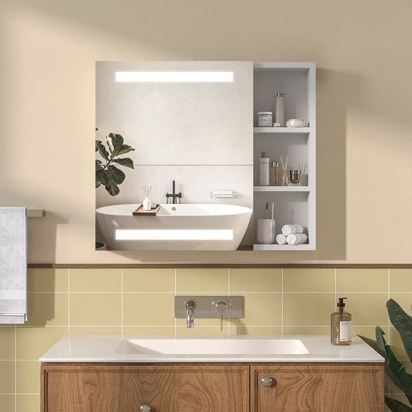 AQUABATOS Badezimmerspiegelschrank LED Spiegelschrank Bad mit Beleuchtung IR Sensor Badezimmerschrank Wandschrank Badezimmer 70x60cm, Anti-fog, Dimmbar, Steckdose, IP44