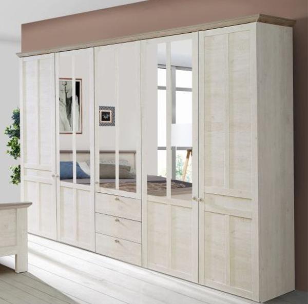 Kleiderschrank >Indianapolis< in Schneeeiche - 254,4x216,6x62,1cm (BxHxT)