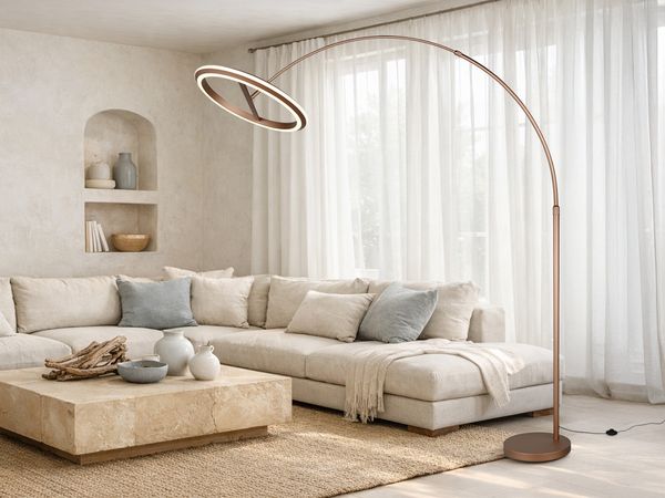 Große LED Bogenlampe AMADOR dimmbar aus Metall Coffee, Höhe 205cm