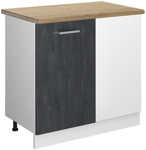 Eckunterschrank R-Line Schwarz Beton 86 cm AP Eiche Vicco