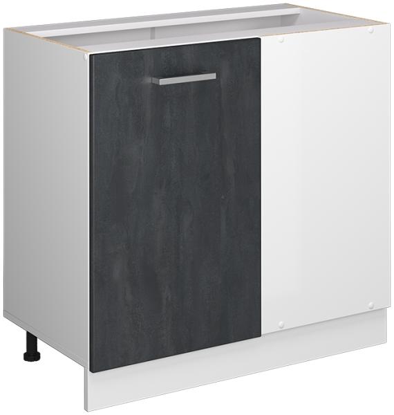 Vicco Eckunterschrank R-Line Schwarz Beton Weiß 86 cm mit Arbeitsplatte Eiche