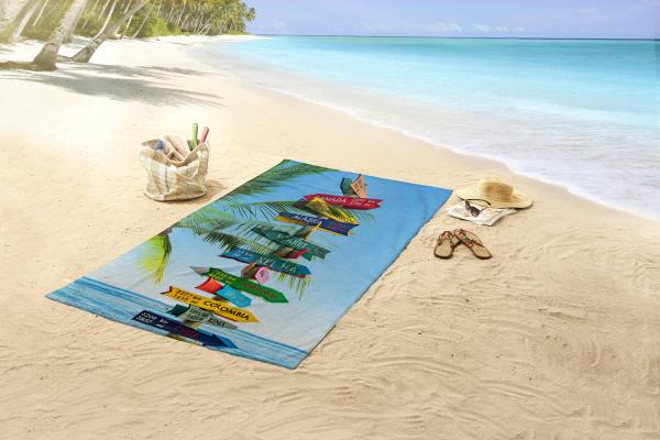 Strandtuch BEACH SIGN, Motiv: Reise Wegweiser, 100 x 180 cm
