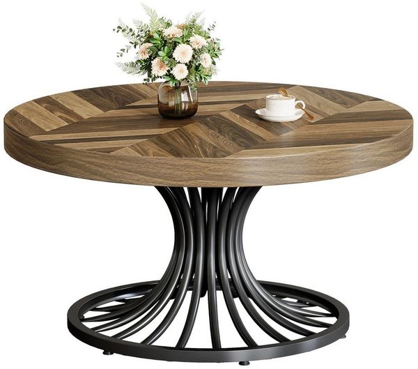 Tribesigns Couchtisch 80 cm großer Runder Couchtisch aus Holz im Farmhouse-Stil