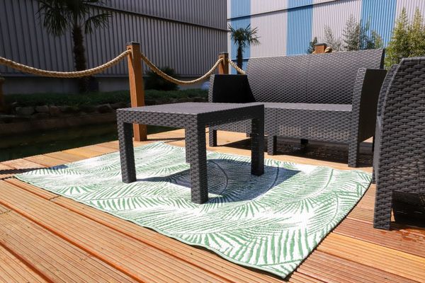 Outdoor-Teppich geflochten Blätter grün 150x90cm Terrasse Balkon Garten Teppich
