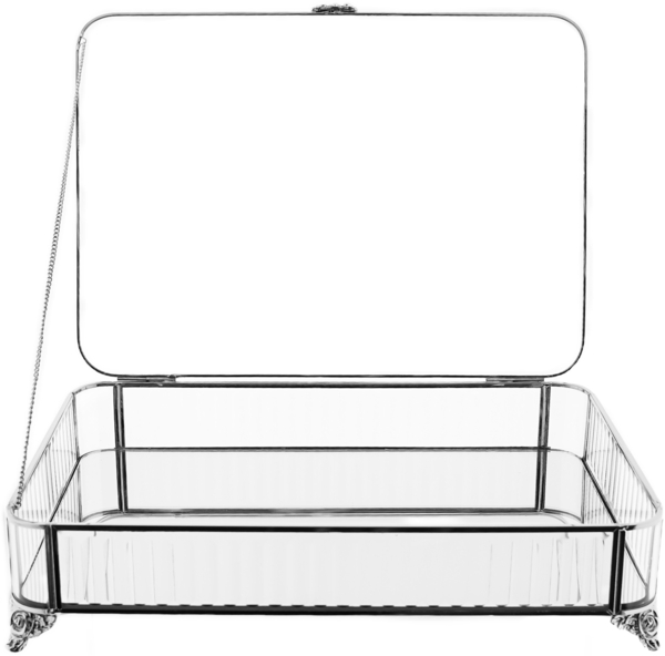 Glaskiste 35 x 25 x 8 cm – Rechteckig mit Spiegelboden & Stahlrahmen - Silber Bild 2