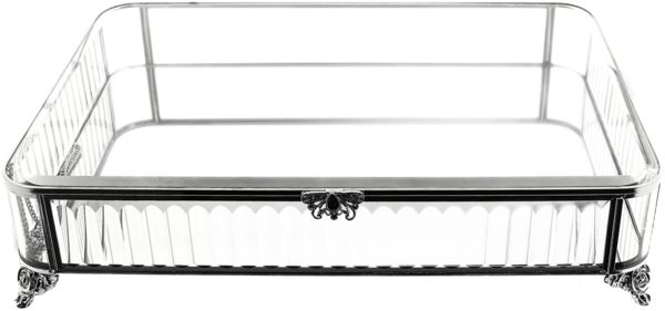 Glaskiste 35 x 25 x 8 cm – Rechteckig mit Spiegelboden & Stahlrahmen - Silber Bild 1