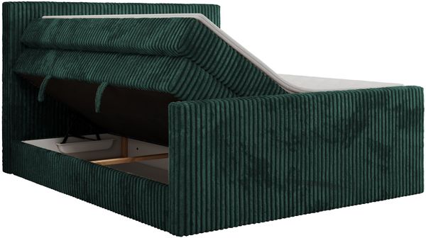 Boxspringbett mit zwei Multipocket-Matratzen und Topper, Doppelbett aus Cordstoff, zwei Bettkästen - TILIANO KING DUO - 200 x 200 cm - Dunkelgrün Cord - H4 Bild 5