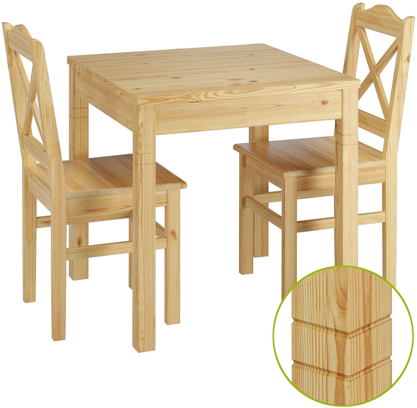 Schöne Sitzgruppe mit Tisch und 2 Stühle Kiefer natur Massivholz 90.70-50 B -Set 20