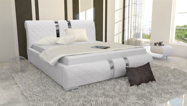 Polsterbett Bett Doppelbett LOGAN Kunstleder Weiss 140x200 cm