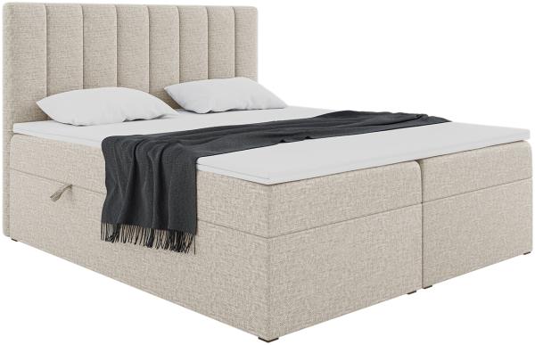 MEBLINI Boxspringbett ERLING 180x200 cm mit Bettkasten - H3/Beige Webstoff Polsterbett - Doppelbett mit Topper & Bonellfederkern-Matratze