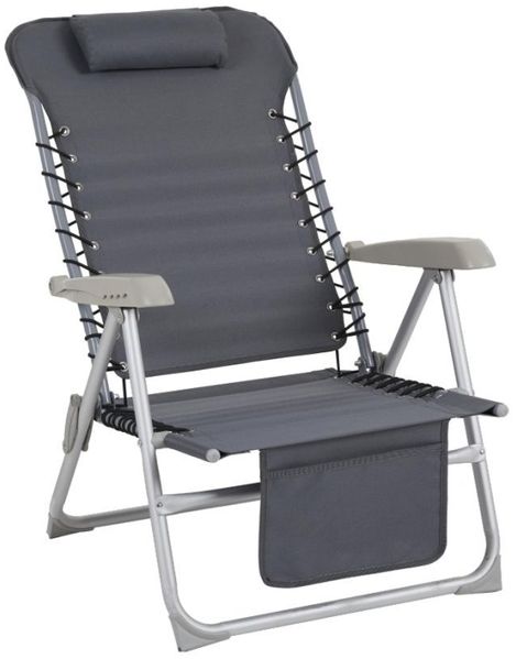 Liegestuhl Ulrika von Brafab aus Aluminium und Stoff, modern mit Armlehne, grau, verstellbare Rückenlehne, mit zusätzlicher Tasche, für Outdoor