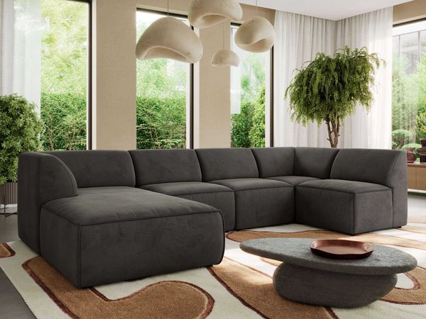 Modulares XXL-Ecksofa MODARO 5M, U-Form, Wohnlandschaft, 5-teilig, freistehend, Wohnzimmer Couch, HR-Schaumstoff - Dunkelgrau Velvet - Links