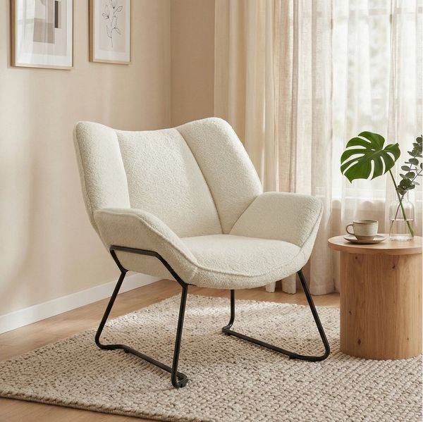 HOMCOM Relaxsessel mit Sherpa-Fleece-Optik (Loungesessel, 1-St, Wohnzimmer Sessel), Polsterstuhl für Schlafzimmer, Weiß