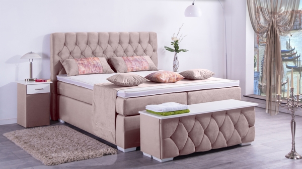 Meisterbetten Boxspringbett Jana 200x220 in VS-Altrose, Matratzenbezug Nano, Ergoflex-Topper