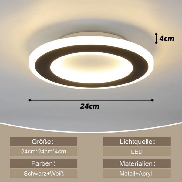 ZMH LED Deckenleuchte Deckenlampe Schwarz und Weiß Flurlampe 24cm Wohnzirmmer, LED fest integriert, Warmweiß