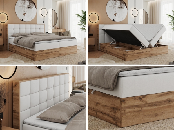 Boxspringbett mit Kopfteil und Topper, Polsterbett - ALBERO 1 - 180 x 200 cm - Weiß Kunstleder - H4 Bild 2