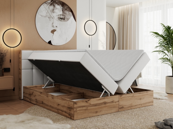 Boxspringbett mit Kopfteil und Topper, Polsterbett - ALBERO 1 - 180 x 200 cm - Weiß Kunstleder - H4 Bild 3