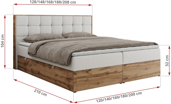 Boxspringbett mit Kopfteil und Topper, Polsterbett - ALBERO 1 - 180 x 200 cm - Weiß Kunstleder - H4 Bild 6