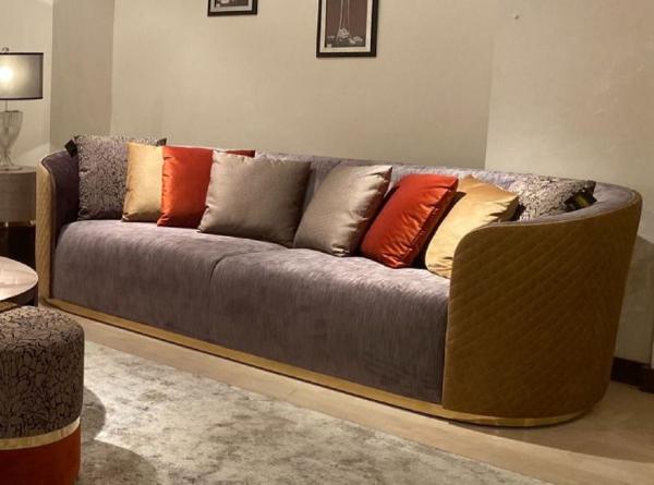 Casa Padrino Luxus Sofa Lila / Beige / Dunkelbraun / Gold - Wohnzimmer Sofa - Hotel Sofa - Luxus Möbel