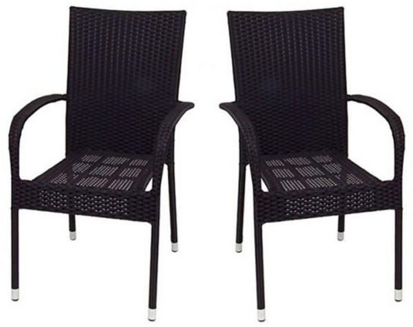 2x Wicker Stapelstuhl schwarz Gartenstuhl Terrassenstuhl Gartensessel stapelbar