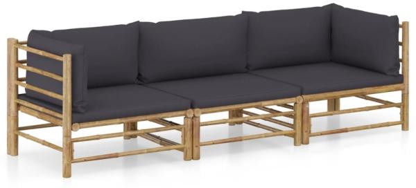 vidaXL 3-tlg. Garten-Lounge-Set mit Dunkelgrauen Kissen Bambus 3058204