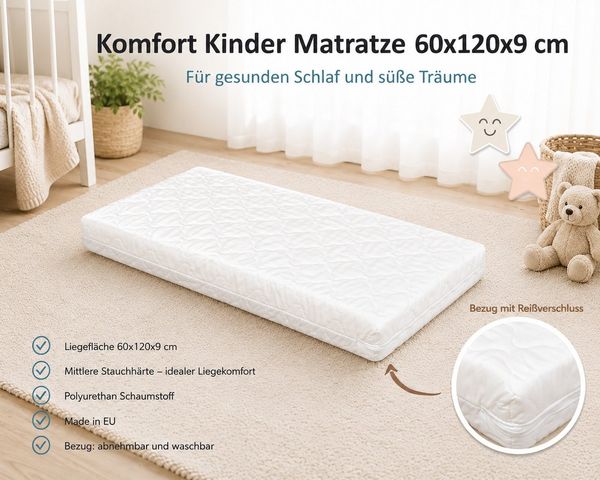 Babymatratze Komfort Matratze, Baby-Delux, 9.00 cm hoch, Komfort Matratze 60x120 70x140 gesteppt für Babybett Kinderbett