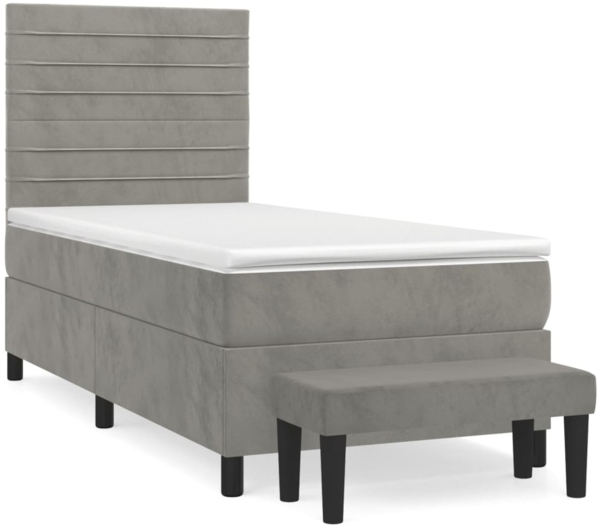 vidaXL Boxspringbett mit Matratze Hellgrau 90x200 cm Samt 3137881