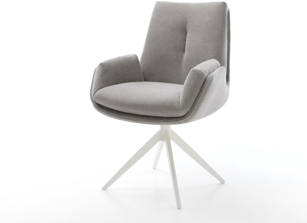 Drehstuhl Clea-Flex Strukturstoff Soft Grau Kreuzgestell breit Weiß 360° drehbar Wippfunktion