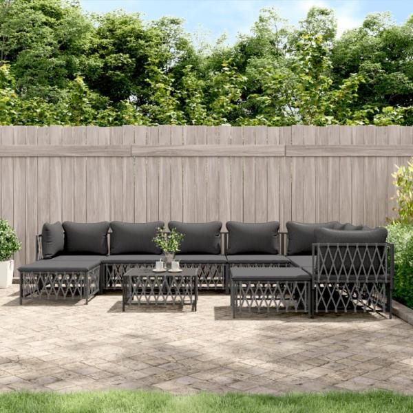 vidaXL 10-tlg. Garten-Lounge-Set mit Kissen Anthrazit Stahl