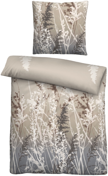 biberna Feinbiber Bettwäsche 0004103 GRÄSER, taupe, 1x 155x200 cm + 1x 80x80 cm