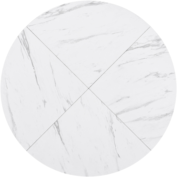 Runder Esstisch 75cm Höhe mit MDF Tischplatte in weißer Marmoroptik, Radius 50cm, stabiler X-förmiger Metallfuß in Gold Bild 8