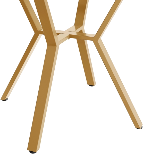 Runder Esstisch 75cm Höhe mit MDF Tischplatte in weißer Marmoroptik, Radius 50cm, stabiler X-förmiger Metallfuß in Gold Bild 10