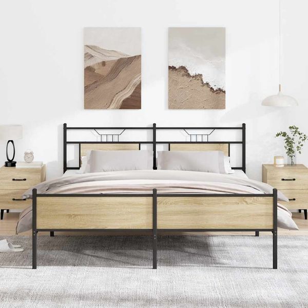 vidaXL Metallbett ohne Matratze Sonoma-Eiche 160x200 cm 3325124