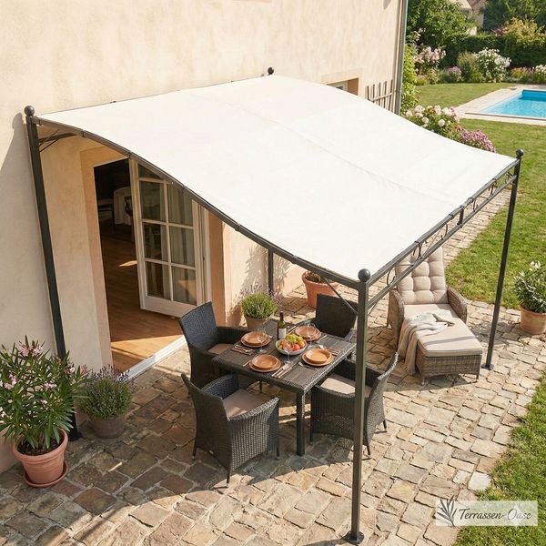 Pavillon Gartenpavillon 2,5x3 m Anbaupavillon Terrasse Pergola Sonnenschutz PU creme