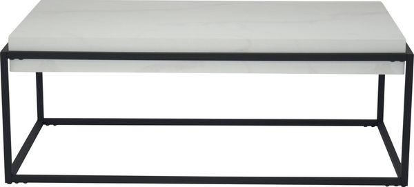 Hela Tische, Couchtisch Carlos, Dicke Tischplatte 10 cm, Marmoroptik Weiß, Metallrahmen pulverbeschichtet Schwarz