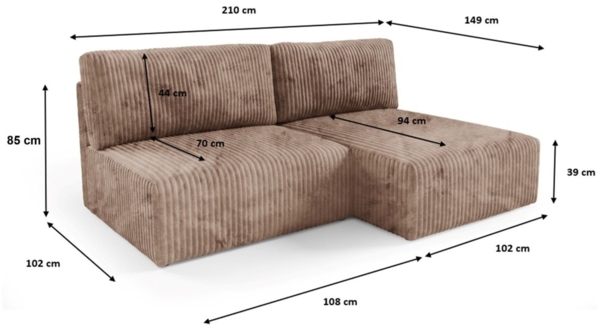 Ecksofa mit Schlaffunktion NATALIA XS in Stoff Tilia Beige Ottomane Links Bild 6