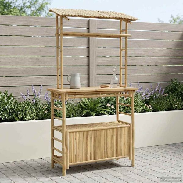 vidaXL Outdoor Bartisch mit Speicher Natur 110 x 50 x 210 cm Bambus 42028062
