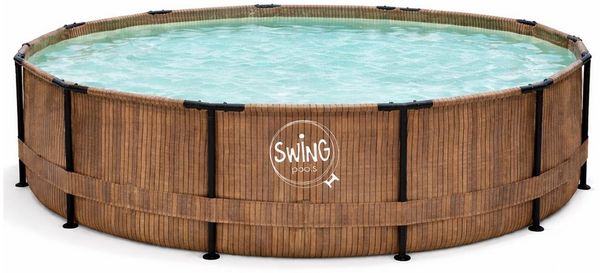 HAF Framepool Frame Pool Aufstellpool Schwimmbecken Braun Holzoptik rund 305x76 cm (Vollständiges Komplett Set mit Rahmen und Folie, Einfacher, schneller & unkomplizierter Aufbau), Lieferumfang OHNE Filter oder Pumpe