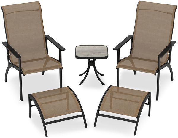 5-teiliges Balkonmöbel Set Gartenmöbel Balkonset inkl. 2 Stühle mit Hocker & Tisch Sitzgruppe für Garten