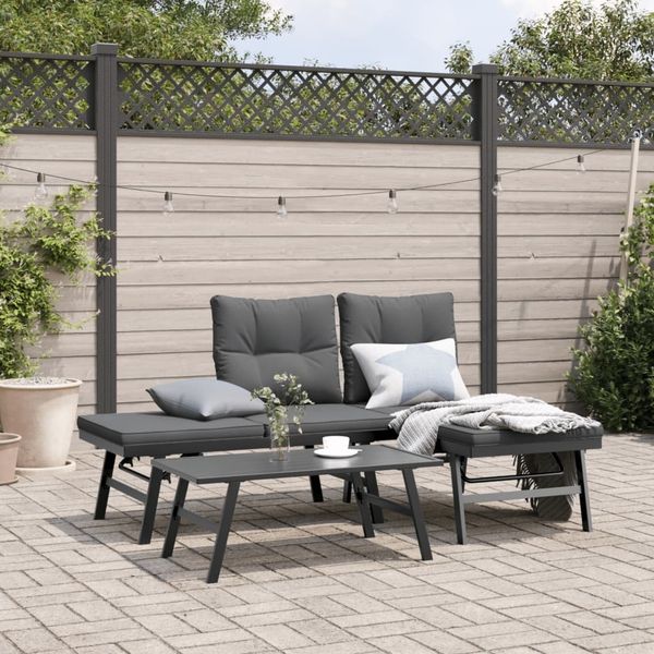 vidaXL 3-tlg. Garten-Sitzgruppe mit Kissen Schwarz Stahl 3283710