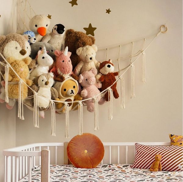 FOUORTUNATE-BEE Hängekorb Plüschtier Hängematte Ecknetz für Kinderzimmer Deko Mehrere Farben, Handgewebtes Spielzeugnetz zur Aufbewahrung von Kuscheltieren