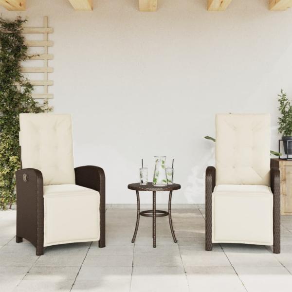 vidaXL Gartensessel mit Fußteil 2 Stk. Verstellbar Braun Poly Rattan 365194