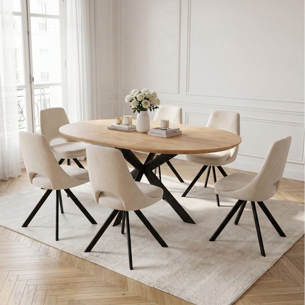 Jiexi Essgruppe Tisch-und Stuhlset, Ausziehbarer Esstisch (110-150 cm) mit 4-6 Stühlen