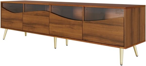 TV-Schrank mit LED, Lowboard 180 cm, Fernsehtisch Holzfarbe, Glasfront, Stauraum, Kabeldurchführung, Wohnzimmer Bild 9