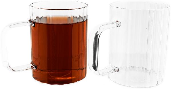 8er Gläser-Set mit Henkel 350 ml transparent Riffle Design Tee- Kaffeegläser